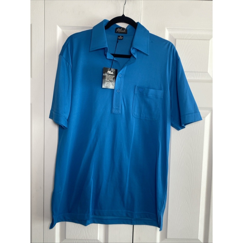 Merola Luxury Mens Medium Blue Luxury Polo Short Sleeve Collared NEW